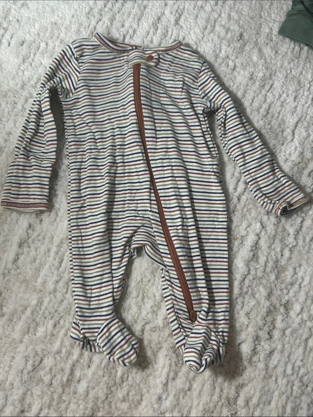 Carter's Cream Striped Footed One-Piece with Brown Trim